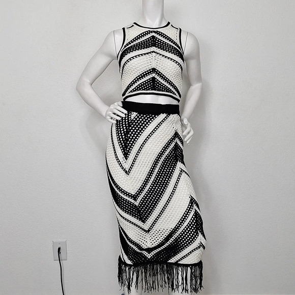 Willow & Wind NEW Bohemian Fringe Hippie Crochet 70's Skirt & Top 2 Piece Set *M - Picture 1 of 9